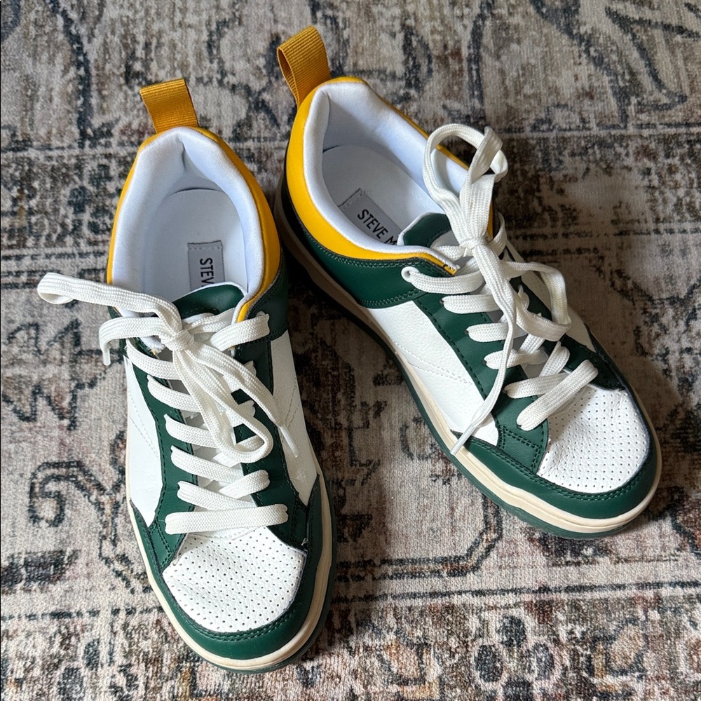 Steve Madden Green and White Sneakers with Yellow Trim